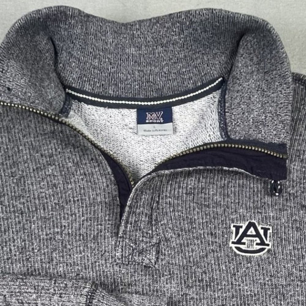 MV Sport Pullover Men L Grey Auburn Tigers Quarter Zip Button Mock Neck Marled - Picture 2 of 11